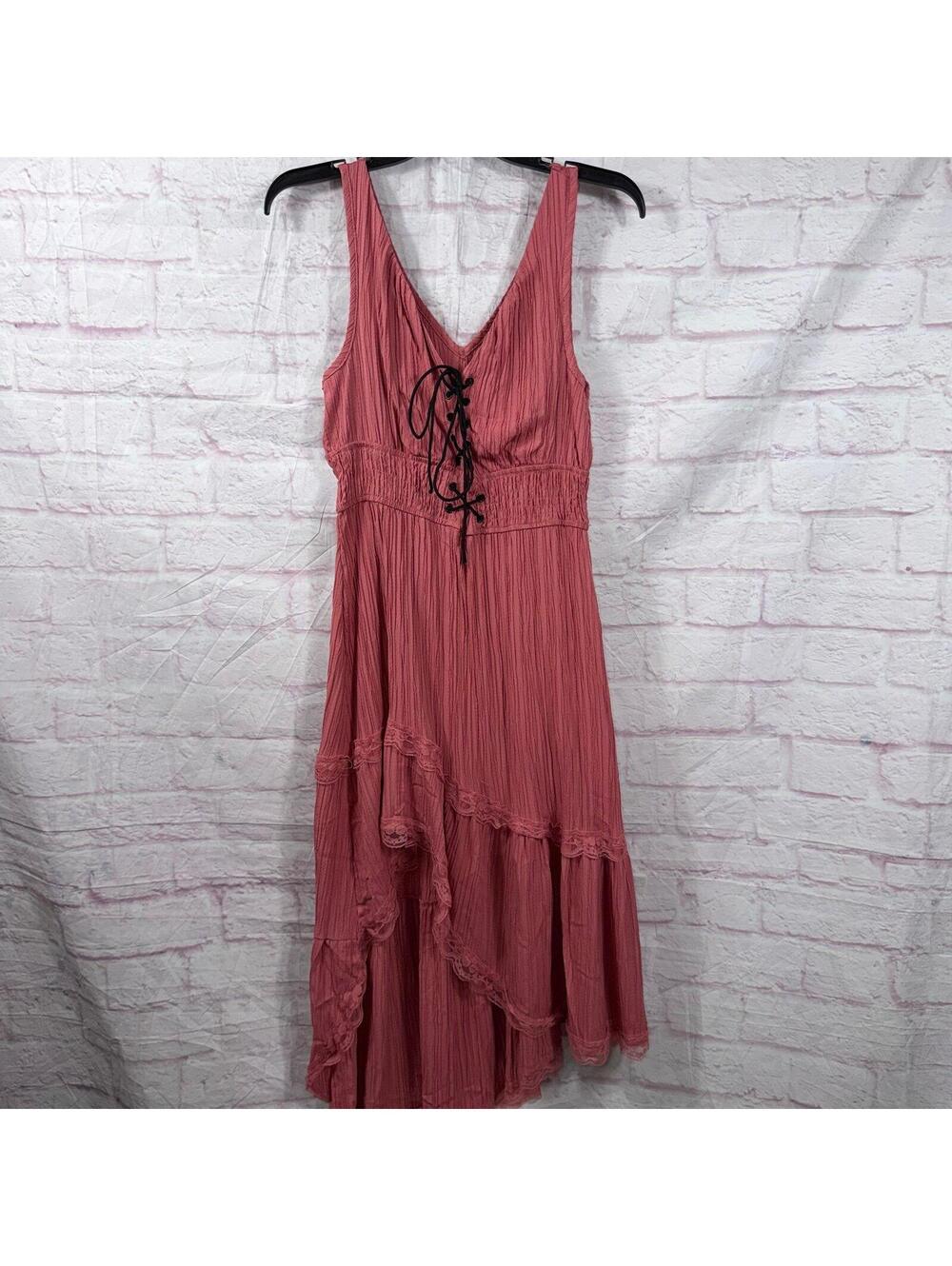 Women’s Boho Sleeveless Lace Trim Midi Maxi Dress Size Medium